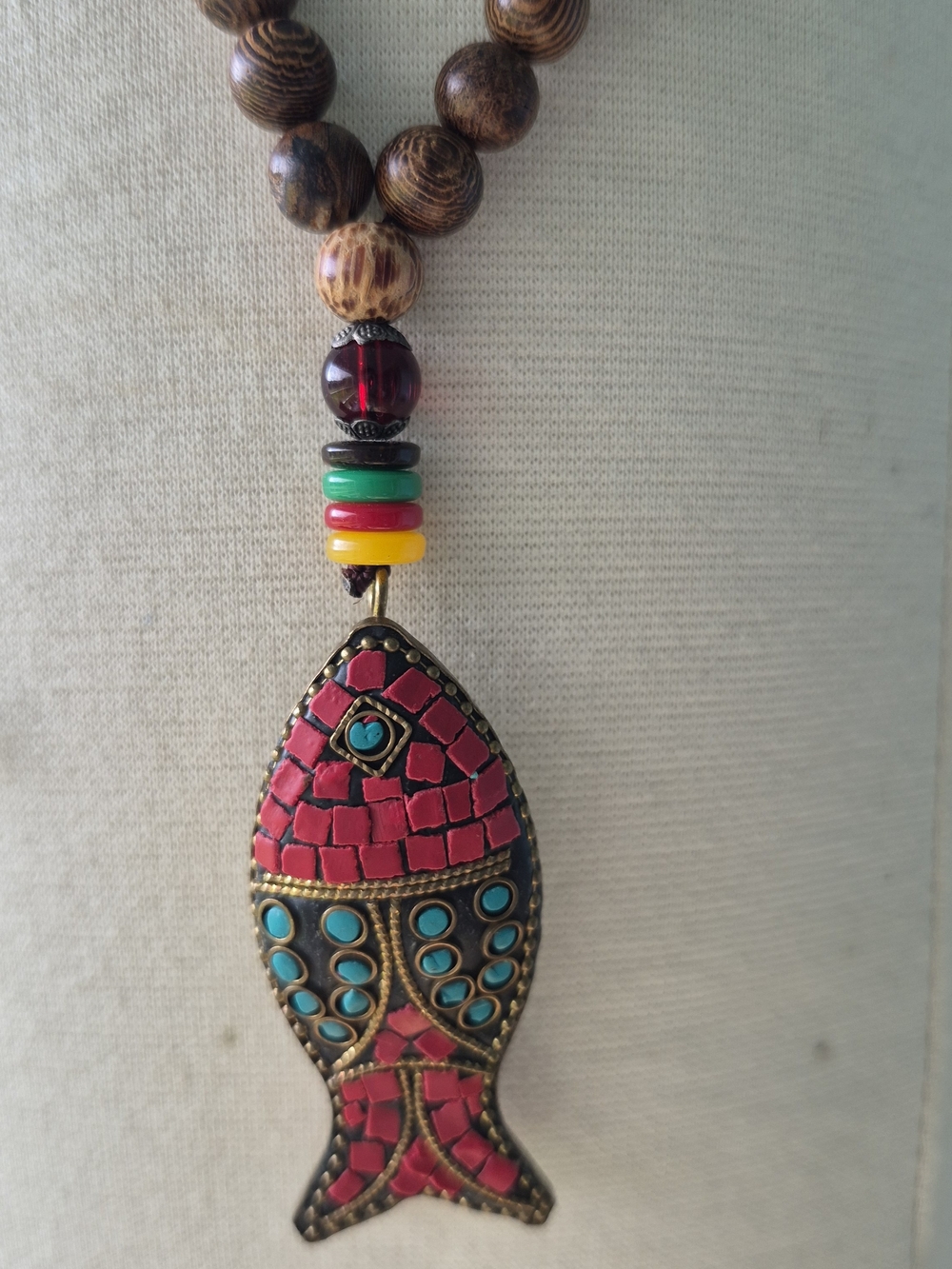 Boho Handcrafted Fish Mosaic Pendant Necklace